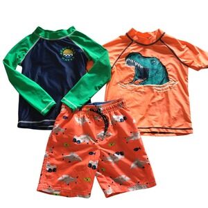 Carter's Boys 5 5T Swim 3 pc Lot Trunks Shorts Rash Guard Swim Shirt Pool Beach